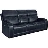 Glenwood Lay Flat Power Recline Sofa w/ Power Head Rest & Lumbar in Ocean Blue Top Grain Leather